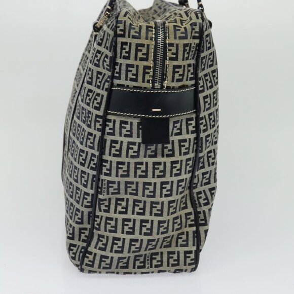 FENDI Zucchino Canvas Hand Bag Navy Silver Auth - Picture 4 of 16